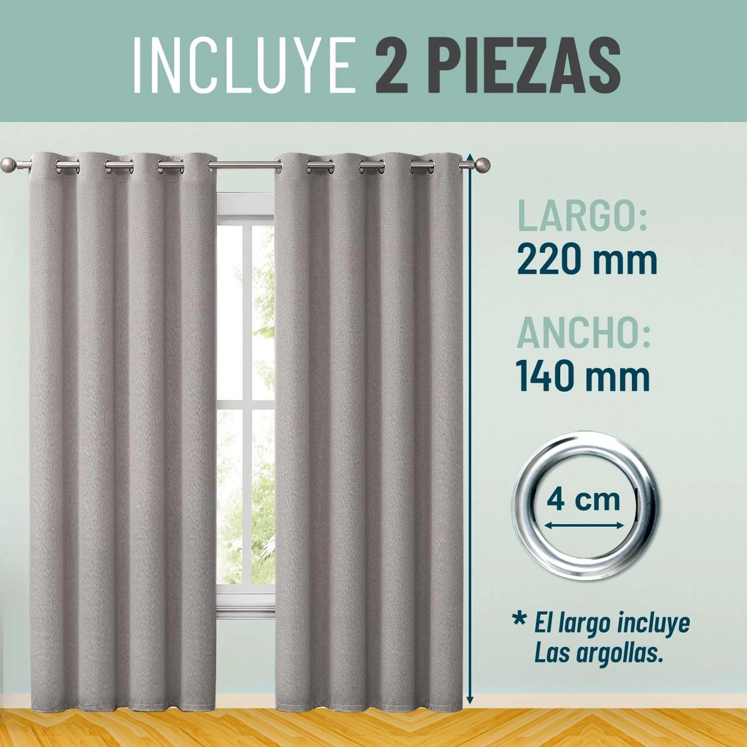 Cortinas Blackout 100% Casatua 2 Paños 135x220 Textura Lino - Imagen 6